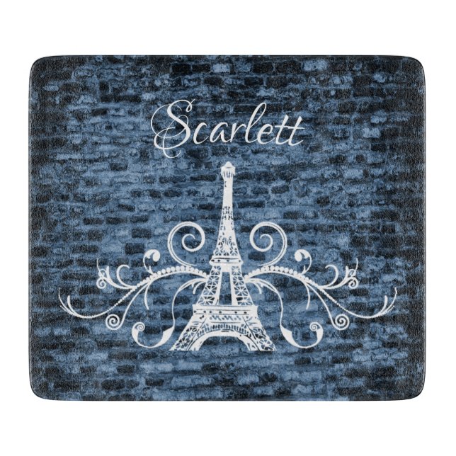 Blue Eiffel Tower Grunge Cutting Board Schneidebrett (Vorderseite)