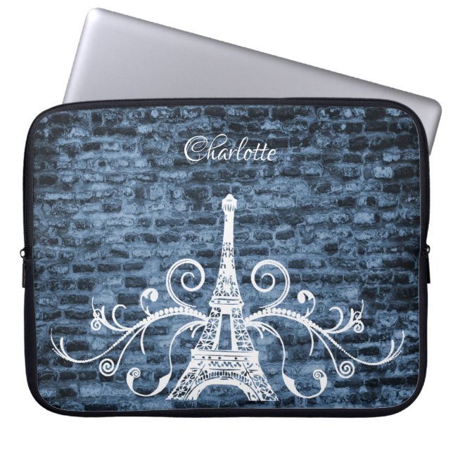 Blue Eiffel Tower Grunge Laptop Sleeve (Vorderseite)