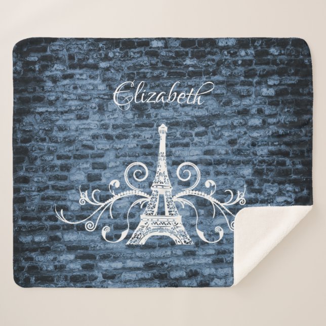Blue Eiffel Tower Grunge Sherpa Blanket Sherpadecke (Vorderseite (Horizontal))