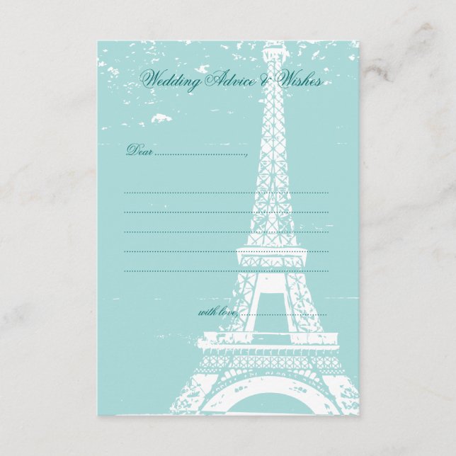 Blue Eiffel Tower Wedding Advice Cards Hinweiskarte (Vorderseite)
