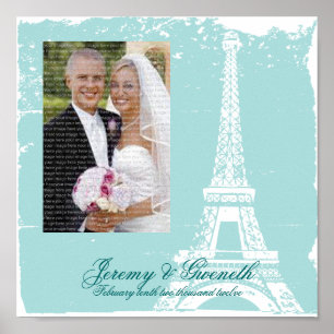 Blue Eiffel Tower Wedding Gerahmtes Foto Poster