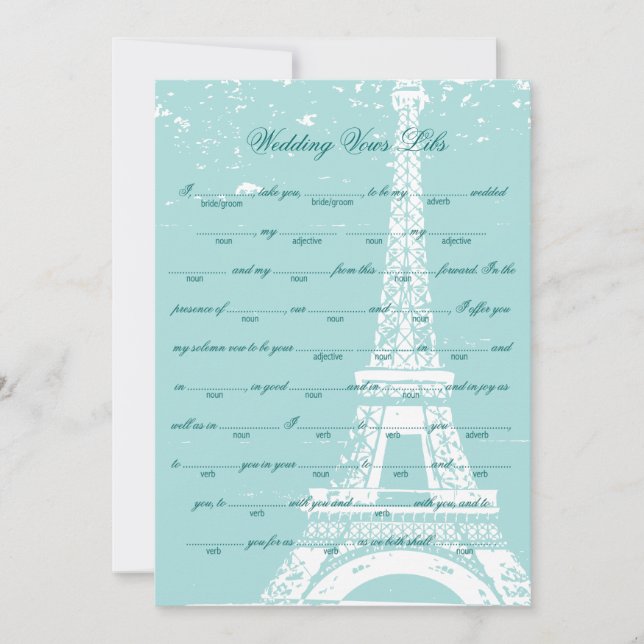 Blue Eiffel Tower Wedding Vows Libs (Vorderseite)