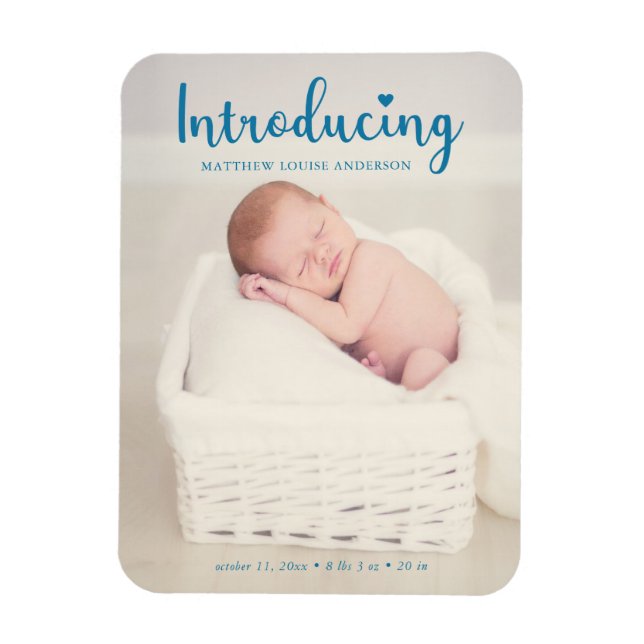 Blue Einführung Baby Boy Vertikale Skripte Moderne Magnet (Vertikal)