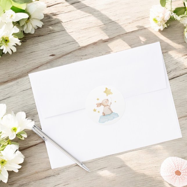 Blue Einige Bunny Yellow Stars Ballon Runder Aufkleber (Von Creator hochgeladen)