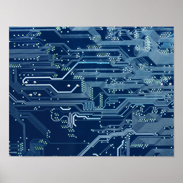blue electronic circuit board computer pattern poster (Vorne)
