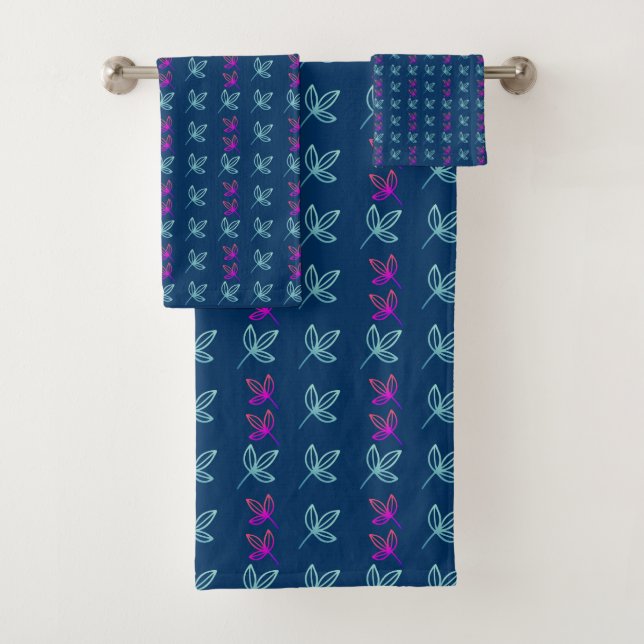Blue Elegan Green&Pink Blätter Badhandtuch Set (Insitu)