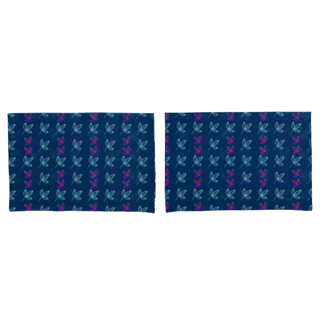 Blue Elegan Green&Pink Blätter Kissenbezug (Vorderseite-Set)