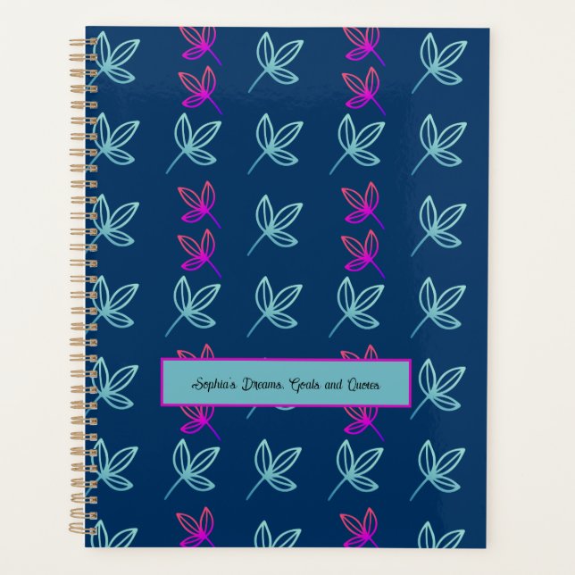 Blue Elegan Green&Pink Verlasse Personalisierten P Planer (Vorderseite)