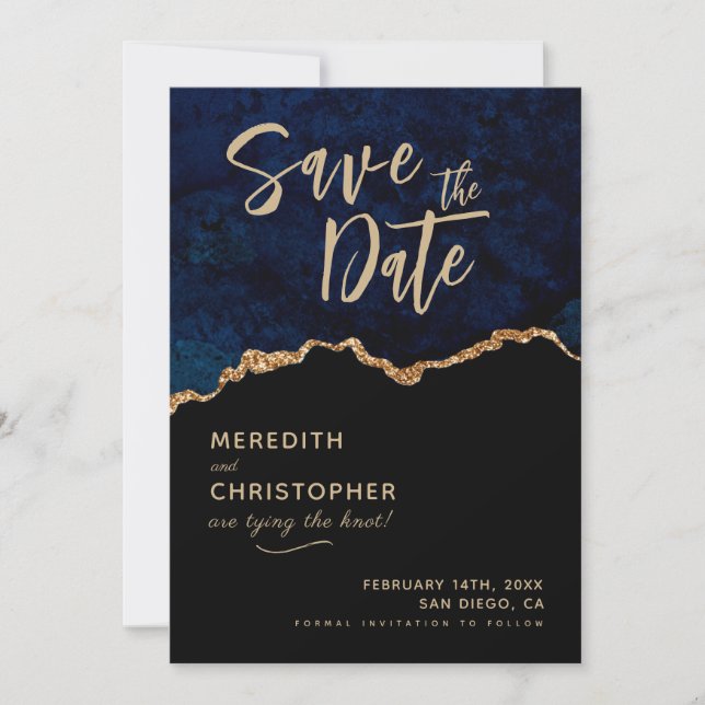 Blue Elegance Agate Wedding Save the Date (Vorderseite)