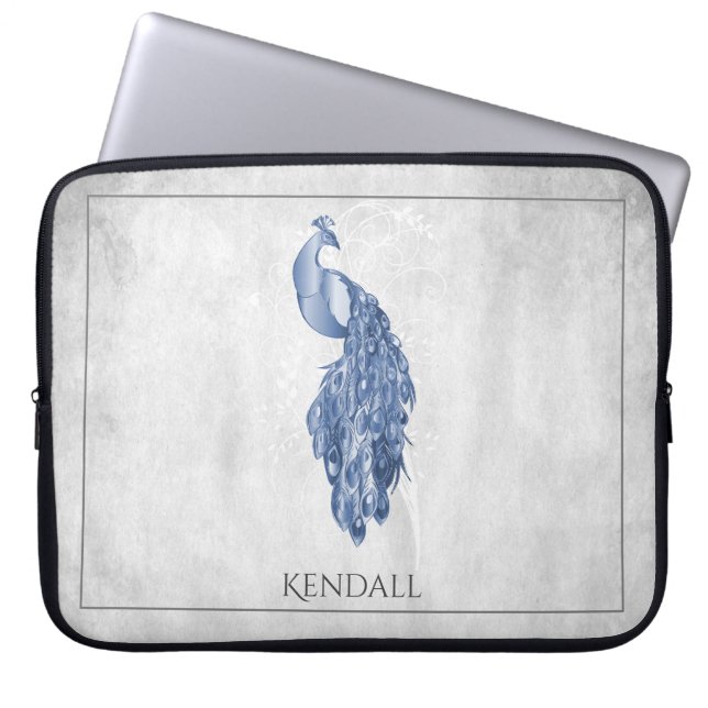 Blue Elegance Peacock Personalisierter Laptop-Sieb Laptopschutzhülle (Vorderseite)