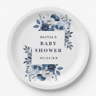 Blue Elegant Country Floral Baby Dusche Pappteller