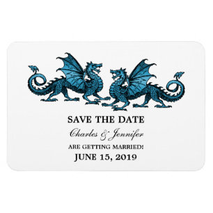 Blue Elegant Dragons Speichern Sie das Date Magnet