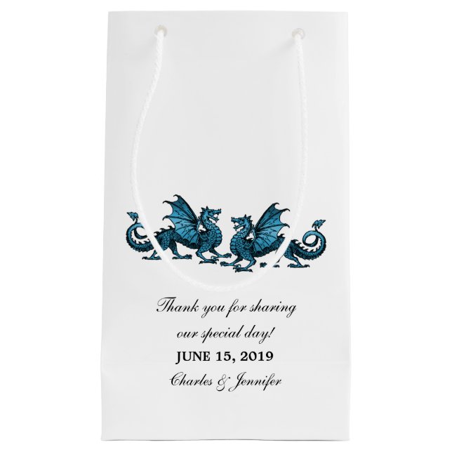 Blue Elegant Dragons Wedding Gift Bag Kleine Geschenktüte (Vorderseite)
