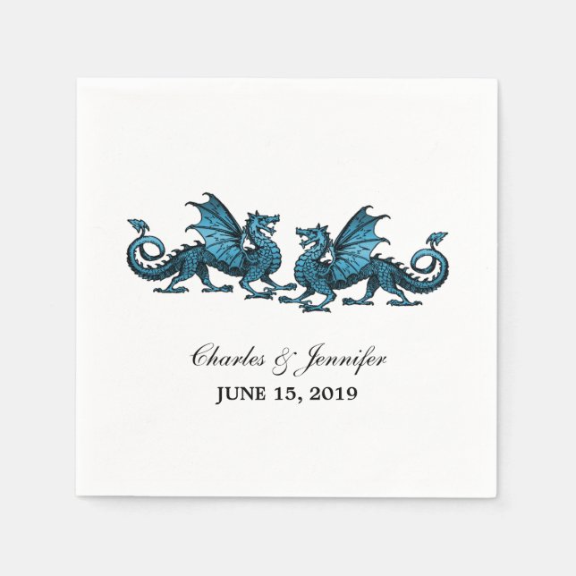 Blue Elegant Dragons Wedding Paper Napkins Serviette (Vorderseite)