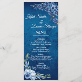 Blue Elegant floral summer wedding Menükarte