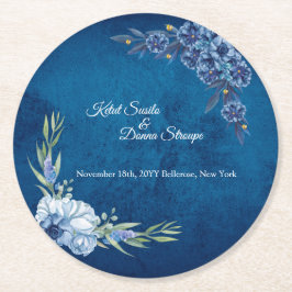 Blue Elegant floral summer wedding Runder Pappuntersetzer