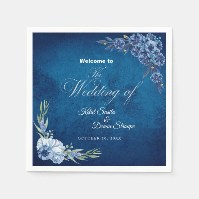 Blue Elegant floral summer wedding Serviette (Vorderseite)