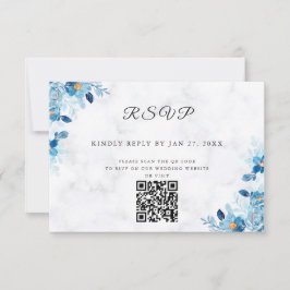 Blue Elegant flower summer wedding RSVP Karte