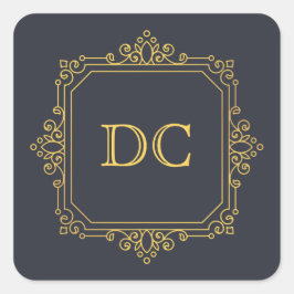 Blue Elegant Gold Design Monogram Quadratischer Aufkleber