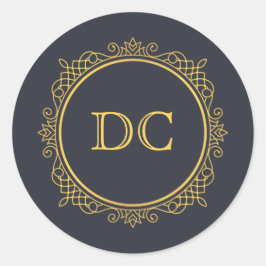 Blue Elegant Gold Design Monogram Runder Aufkleber