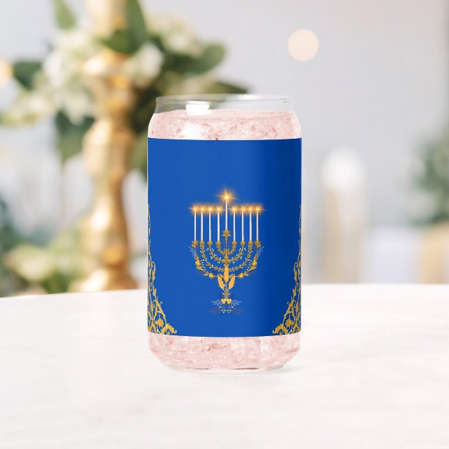 Blue Elegant Hanukkah Golden Menorah  Dosenglas (Insitu (Hochzeit))