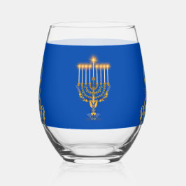 Blue Elegant Hanukkah Golden Menorah  Weinglas Ohne Stiel