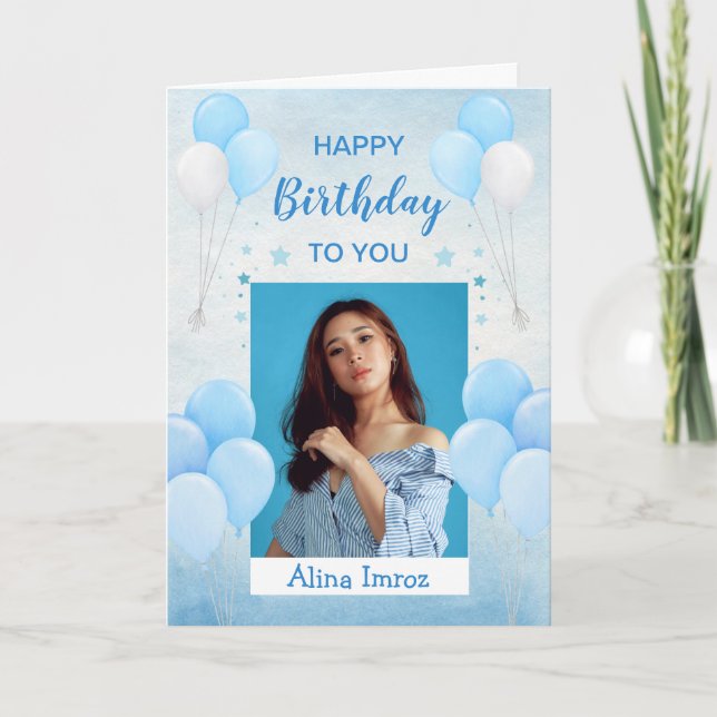 Blue Elegant Happy Birthday Folded Grußkarte Karte (Vorderseite)