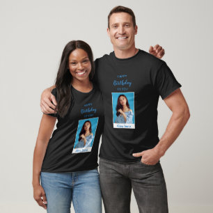 Blue Elegant Happy Birthday Foto T - Shirt