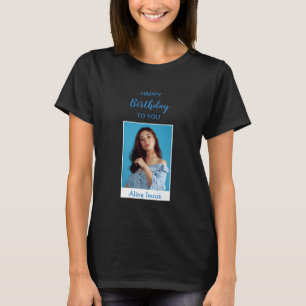 Blue Elegant Happy Birthday Foto T - Shirt