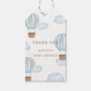 Blue Elegant Hot Air Ballon Cloud Boy Baby Shower Geschenkanhänger