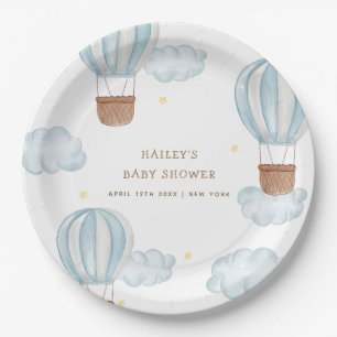 Blue Elegant Hot Air Ballon Cloud Boy Baby Shower Pappteller