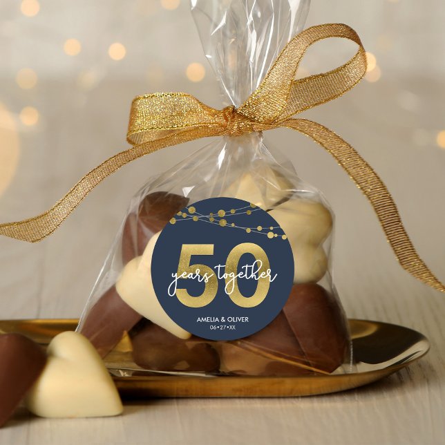 Blue Elegant Lights 50. Hochzeitstag Runder Aufkleber (Von Creator hochgeladen)