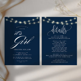 Blue Elegant Minimalistisch ist Girl Baby Dusche Einladung