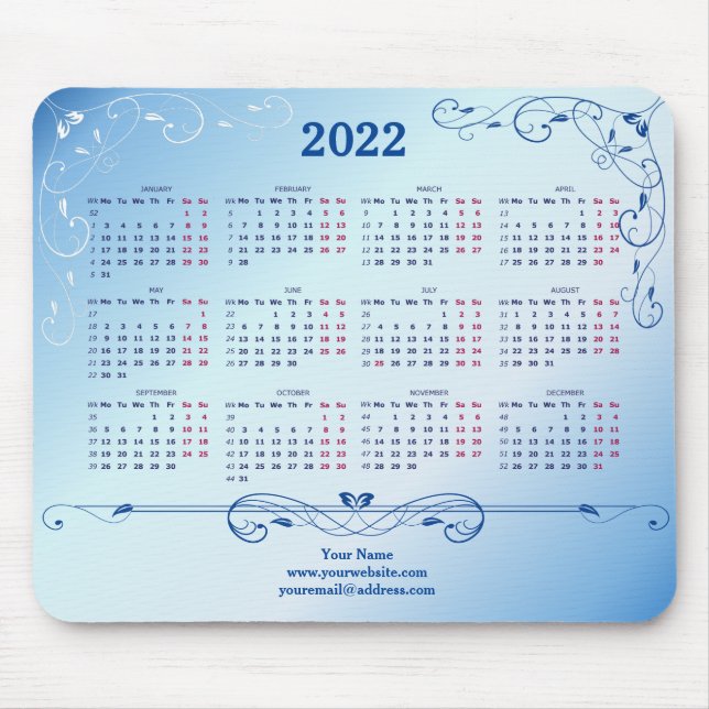 Blue Elegant Mouse Pad 2022 Mousepad (Vorne)