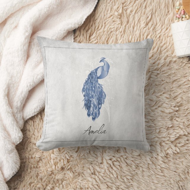 Blue Elegant Peacock Throw Kissen (Decke)