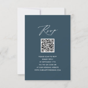 Blue Elegant Script Minimalistisch QR Wedding RSVP Karte