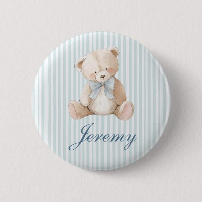 Blue Elegant Teddy Bear Button (Vorderseite)