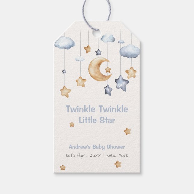 Blue Elegant Twinkle Twinkle Baby Dusche Geschenkanhänger (Vorderseite)