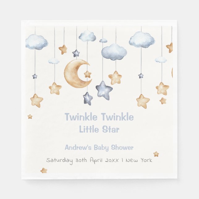 Blue Elegant Twinkle Twinkle Baby Dusche Serviette (Vorderseite)