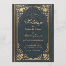 Blue Elegant Vintag Gold Calligraphy Wedding