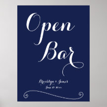 Blue Elegant Wedding Open Bar Sign 18x24