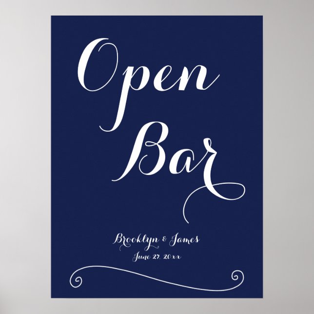 Blue Elegant Wedding Open Bar Sign 18x24 Poster (Vorne)