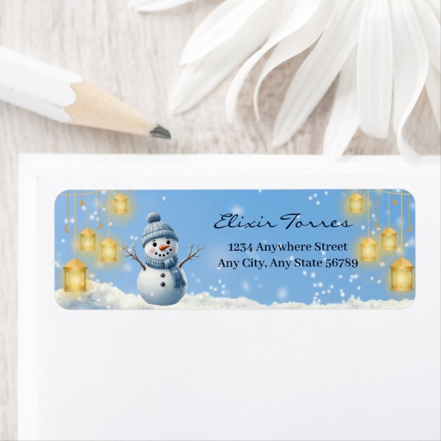 Blue Elegant Whimsical Winter Snowman Baby Dusche (Insitu)