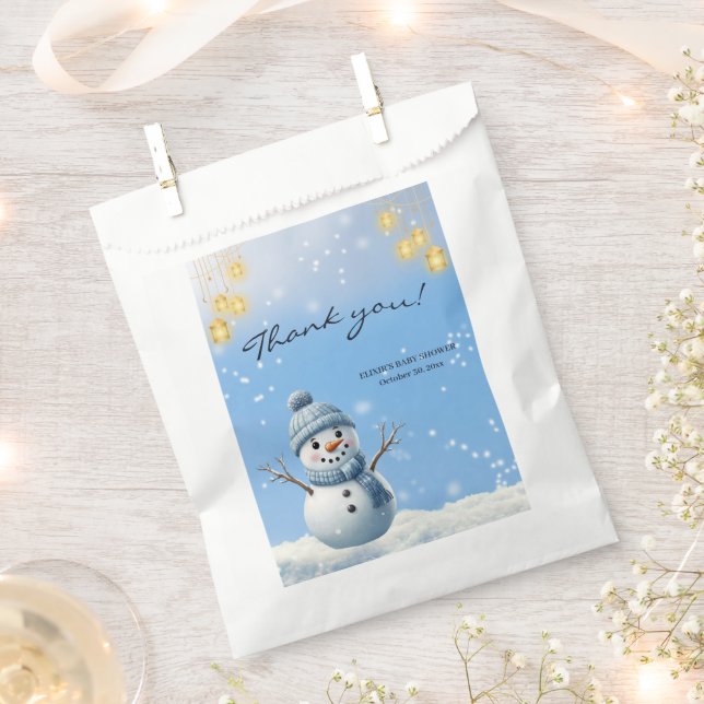 Blue Elegant Whimsical Winter Snowman Baby Dusche Geschenktütchen (Ausgeschnitten)
