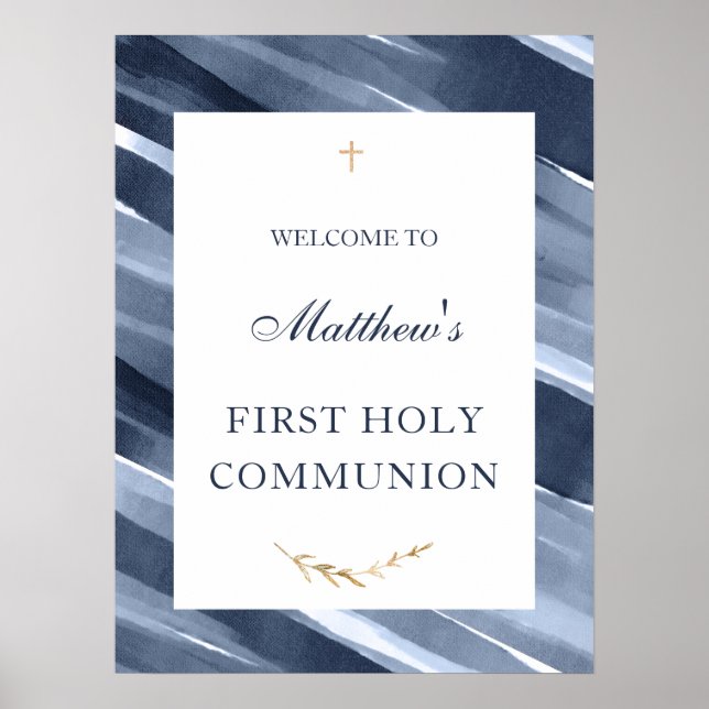 Blue Elegant Willkommenskommunion Taufe Bestätigun Poster (Vorne)