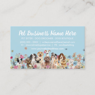 Blue Elegante Blume Hund Groomer Pet Sitter Visitenkarte