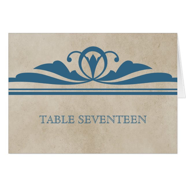 Blue Elegante Deko Tischnummer Card (Vorderseite (Horizontal))