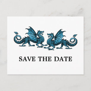 Blue Elegante Dragons Save the Date Postkarte