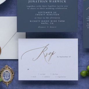 Blue Elegante Gold Die Hochzeit RSVP Karte