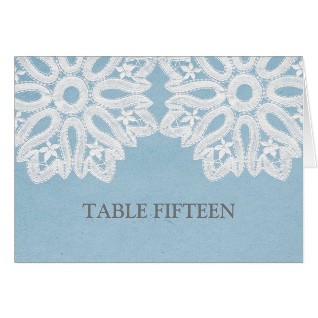 Blue Elegante Lace Tischnummer Card (Vorderseite (Horizontal))